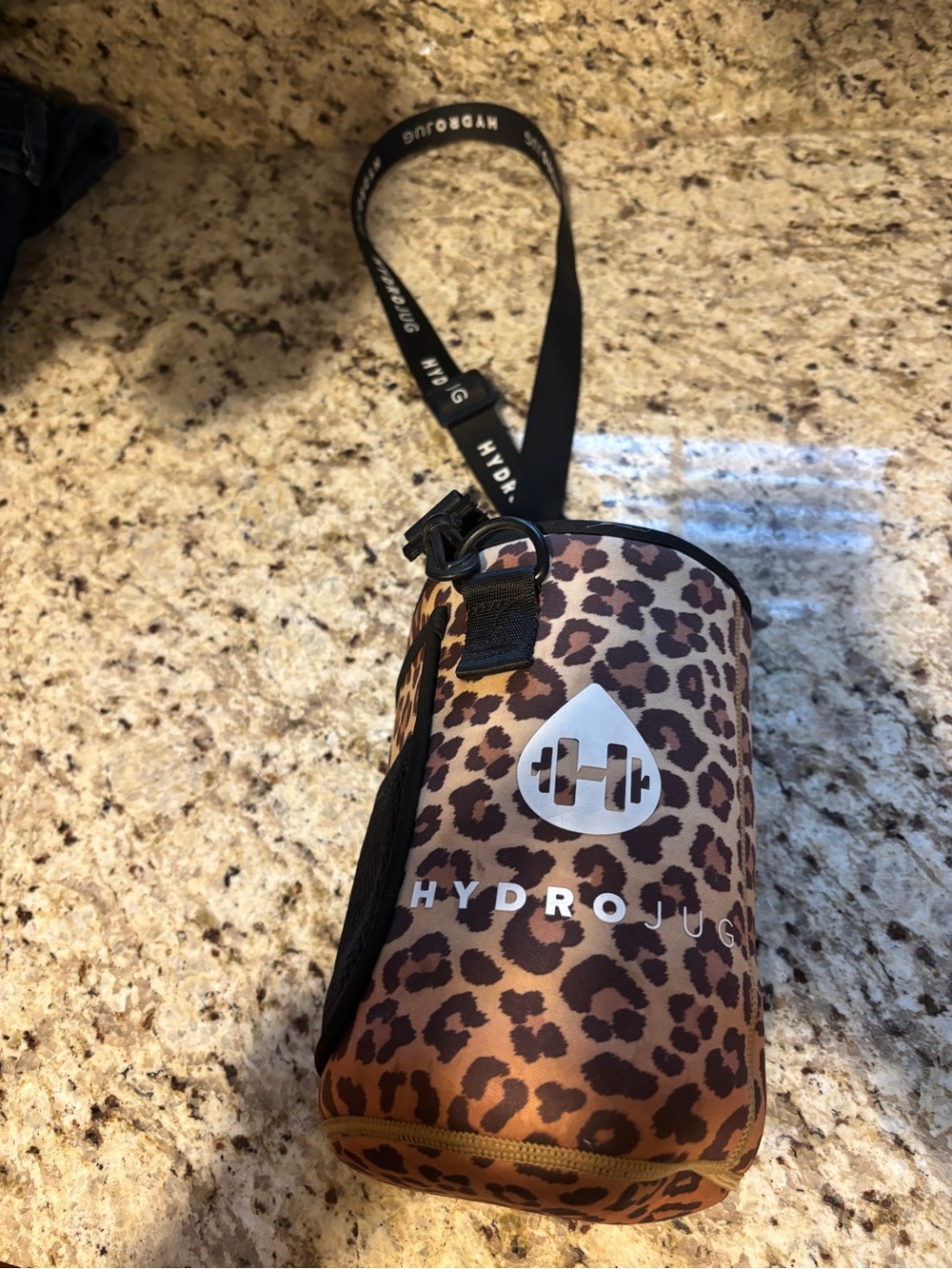 HydroJug 73oz Leopard Print Sleeve Carrier Crossbody Strap Pocket